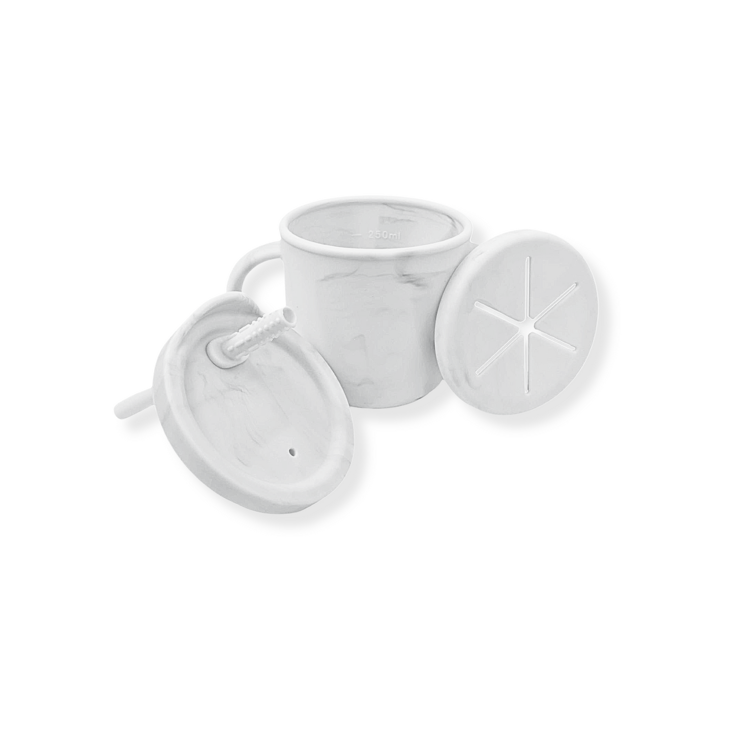 Vaso 3 en 1 (snack + popote sensorial) | Marmol