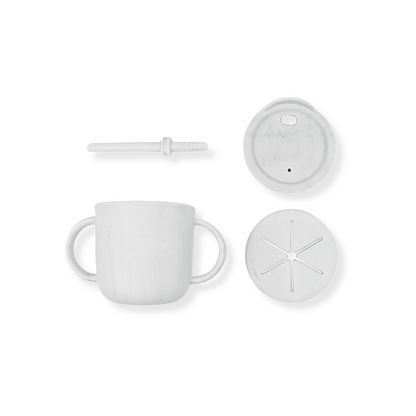 Vaso 3 en 1 (snack + popote sensorial) | Marmol