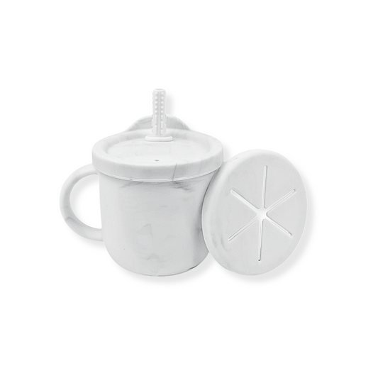 Vaso 3 en 1 (snack + popote sensorial) | Marmol