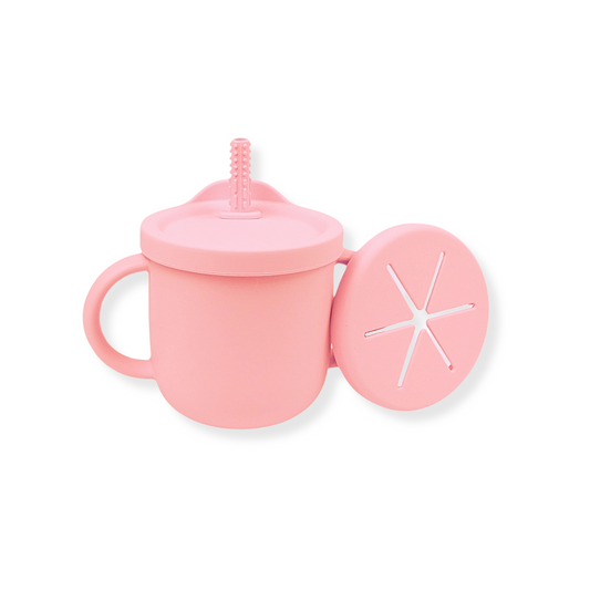 Vaso 3 en 1 (snack + popote sensorial) | Powder pink